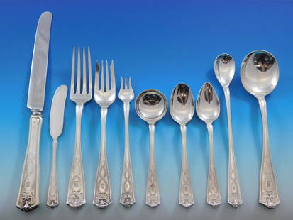 Tiffany & Co. Winthrop Sterling Silver 125pc Flatware Set with Monogram: Tiffany & Co. Winthrop Sterling Silver 125pc Flatware Set with Monogram Discover the elegance of the Winthrop Sterling Silver Flatware Set by Tiffany & Co., a timeless collection introduced in 1909. T