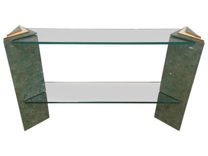 Tavola by Oggetti Green Tessellated Stone Console Table 58 x 15.5 x 36.75: Tavola by Oggetti Green Tessellated Stone Console Table 58 x 15.5 x 36.75 This exquisite hallway console table, designed by Tavola for Oggetti, features a stunning tessellated stone design with two st
