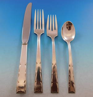 Kirk Stieff Skylark Sterling Silver Flatware Set 53 pcs for 12 Mid-Century Modern: Kirk Stieff Skylark Sterling Silver Flatware Set 53 pcs for 12 Mid-Century Modern This stunning Skylark flatware set by Kirk Stieff features a sleek Mid-Century Modern design, perfect for elegant dini