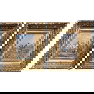 19th Century French Pastoral Paintings Set of 2 in Giltwood Frames: 19th Century French Pastoral Paintings Set of 2 in Giltwood Frames This exquisite pair of 19th-century French pastoral paintings offers a glimpse into the serene countryside, beautifully hand-painted