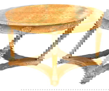 Vintage Neoclassical Burl Wood Center Hall Table with Ormolu Accents: Vintage Neoclassical Burl Wood Center Hall Table with Ormolu Accents Make a striking impression with this exquisite Vintage Neoclassical Center Hall Table, a true embodiment of timeless elegance. The