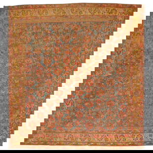 Colorful Antique Turkish Oushak Rug 12'5" x 13'5" Wool Hand-Woven: Colorful Antique Turkish Oushak Rug 12'5" x 13'5" Wool Hand-Woven This exquisite early 20th Century Turkish Oushak rug features a vibrant square design, expertly hand-woven from high-quality wool. Wit
