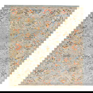 Handmade Modern Square Sultanabad Wool Rug Blue Floral Design 9'1" x 9'10": Handmade Modern Square Sultanabad Wool Rug Blue Floral Design 9'1" x 9'10" Enhance your living space with this exquisite early 21st century handmade modern square Sultanabad wool rug. Featuring a rich