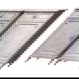 Set of 2 19th Century Hand-Painted Louis XVI Jelly Cabinets: Set of 2 19th Century Hand-Painted Louis XVI Jelly Cabinets This exquisite pair of 19th Century French Louis XVI jelly cabinets features elegant hand-carved details and a charming hand-painted finish.