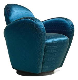 Vintage Teal Swivel Chair After Michael Wolk for Directional: Vintage Teal Swivel Chair After Michael Wolk for Directional Elevate your space with this sculptural vintage swivel chair inspired by Michael Wolk for Directional. Upholstered in luxurious teal fabric