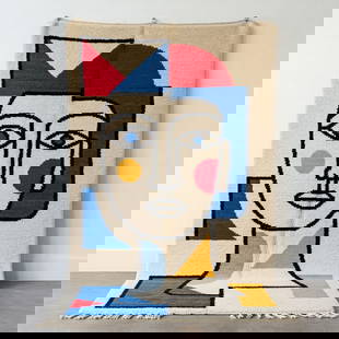 Picasso Inspired Handmade knoted Rug 39" x 79" Natural Wool: Picasso Inspired Handmade knoted Rug 39" x 79" Natural Wool PLEASE NOTE: Framed Large or heavy items do not have shipping costs included. The exact shipping cost will be added to your invoice post auc