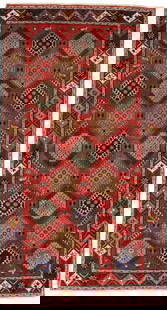 Vintage 5'0 x 9'4 Hand-Knotted Wool Tribal Geometric Area Rug: Vintage 5'0 x 9'4 Hand-Knotted Wool Tribal Geometric Area Rug Enhance your space with this stunning 5'0" x 9'4" semi-antique tribal geometric design Oriental rug. Crafted from high-quality wool using
