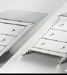 Butler Emily Contemporary Mirrored Drawer Chest with Acrylic Knobs: Butler Emily Contemporary Mirrored Drawer Chest with Acrylic Knobs This contemporary mirrored chest combines modern style with a vintage touch, featuring a sleek clear mirror finish and stylish acryli