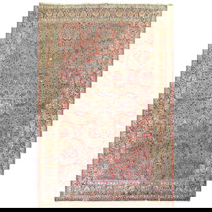 Antique Persian Sarouk Rug 7'10 x 11'9 British Colonial Wool Hand-Woven: Antique Persian Sarouk Rug 7'10 x 11'9 British Colonial Wool Hand-Woven Explore the beauty of this authentic antique Persian Sarouk rug from the Zabihi Collection, crafted with meticulous hand-woven t