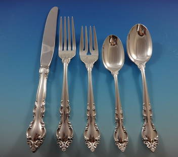 Malvern Lunt Sterling Silver Flatware Set for 8 - 45 Pieces: Malvern Lunt Sterling Silver Flatware Set for 8 - 45 Pieces Elevate your dining experience with the Malvern by Lunt Sterling Silver Flatware Set, featuring heirloom quality craftsmanship. This 45-piec