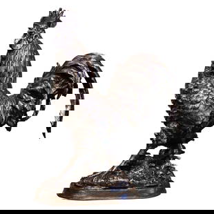 Antique 1920 French Hand-Carved Iron Rooster Sculpture 26in: Antique 1920 French Hand-Carved Iron Rooster Sculpture 26in This exquisite early 20th-century French sculpture features a beautifully hand-carved rooster made from solid iron. Standing 26 inches tall,