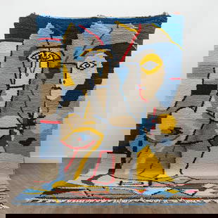 Picasso Inspired Handmade knoted Rug 98" x 197" Natural Wool: Picasso Inspired Handmade knoted Rug 98" x 197" Natural Wool PLEASE NOTE: Framed Large or heavy items do not have shipping costs included. The exact shipping cost will be added to your invoice post au