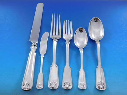 Tiffany & Co. Shell & Thread Sterling Silver Flatware Set 72 pc for 12 with Storage Chest: Tiffany & Co. Shell & Thread Sterling Silver Flatware Set 72 pc for 12 with Storage Chest Elevate your dining experience with the exquisite Shell & Thread Flatware Set by Tiffany & Co., a stunning col