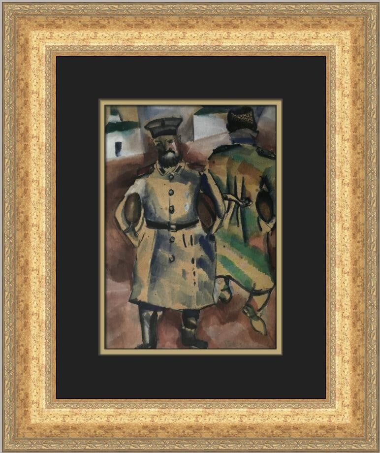 Marc Chagall A Soldier with a Beard Custom Framed Print 19x16 1988: Marc Chagall A Soldier with a Beard Custom Framed Print 19x16 1988 This stunning custom framed print by renowned artist Marc Chagall features the captivating piece titled "A Soldier with a Beard." Mea