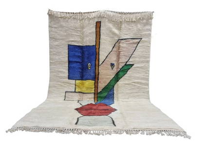 Handwoven Tribal Wool Rug 9.84 x 6.56 ft Moroccan Design: Handwoven Tribal Wool Rug 9.84 x 6.56 ft Moroccan Design Discover the beauty of this Abstract Handwoven Tribal Wool Soft Rug, meticulously crafted by skilled Berber weavers. Made from 100% local sheep