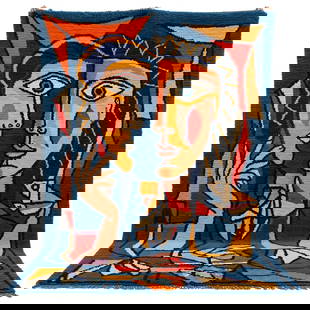 Picasso Inspired Handmade knoted Rug 39" x 79" Natural Wool: Picasso Inspired Handmade knoted Rug 39" x 79" Natural Wool PLEASE NOTE: Framed Large or heavy items do not have shipping costs included. The exact shipping cost will be added to your invoice post auc
