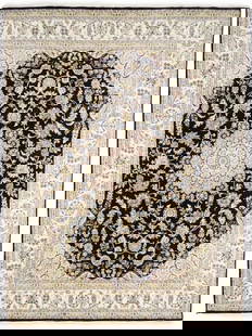 Handmade Black Floral Indo-Nain Wool Rug 7'10 x 10'5 Area Rug: Handmade Black Floral Indo-Nain Wool Rug 7'10 x 10'5 Area Rug Elevate your space with this exquisite Handmade Black Indo-Nain Wool Rug, featuring a stunning floral design. This area rug, measuring 7'1