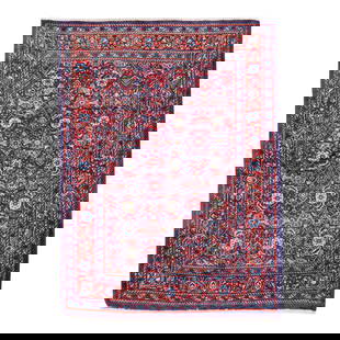 Vintage Persian Hamadan Blue Handmade Wool Runner 3'10 x 5'10: Vintage Persian Hamadan Blue Handmade Wool Runner 3'10 x 5'10 Beautiful vintage Persian Hamadan hand-knotted wool runner with a blue color field. This piece has a red frame and multicolor accents in a