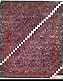 Navy Blue 10.2 x 12.9 Handmade Persian Wool Pile Herati Rug: Navy Blue 10.2 x 12.9 Handmade Persian Wool Pile Herati Rug Elevate your living space with this stunning 10.2 x 12.9 Navy Blue Handmade Persian Wool Pile Semi Antique Herati Rug. Handcrafted by skille