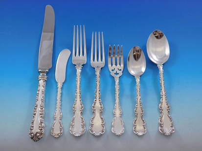 Roden Canada Louis XV Sterling Silver Flatware Set 44 pc for 6: Roden Canada Louis XV Sterling Silver Flatware Set 44 pc for 6 Enhance your dining experience with this exquisite Louis XV Sterling Silver Flatware Set for 6, crafted by Roden (Canada) and Whiting. Co