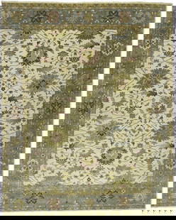 Handmade Cream Oushak Chobi Wool Area Rug 11'10 x 14'10 ft Floral Design: Handmade Cream Oushak Chobi Wool Area Rug 11'10 x 14'10 ft Floral Design Elevate your living space with this stunning Handmade Cream Oushak Chobi Oriental Rug, an oversized area rug perfect for any ro