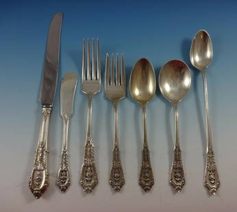 Wallace Rose Point Sterling Silver Flatware Set 59 Pieces for 8: Wallace Rose Point Sterling Silver Flatware Set 59 Pieces for 8 Elevate your dining experience with the exquisite Rose Point by Wallace sterling silver flatware set. This 59-piece collection features