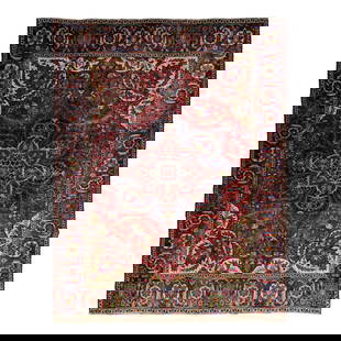 Persian Heriz Hand-Knotted Wool Rug 9'9 x 12'8 Red Medallion: Persian Heriz Hand-Knotted Wool Rug 9'9 x 12'8 Red Medallion This Persian hand-knotted wool rug has a red field with multicolor accents all over the medallion motif. This rug measures 9'9'' x 12'8''.