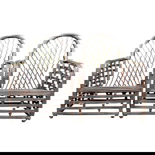 Elegant Pair of Vintage Coastal Rattan Lounge Chairs: Elegant Pair of Vintage Coastal Rattan Lounge Chairs Enhance your living space with this elegant pair of Vintage Coastal Arched Rattan Lounge Chairs. Designed in American style, these chairs feature a
