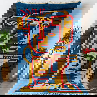 Picasso Inspired Handmade knoted Rug 39" x 79" Natural Wool: Picasso Inspired Handmade knoted Rug 39" x 79" Natural Wool PLEASE NOTE: Framed Large or heavy items do not have shipping costs included. The exact shipping cost will be added to your invoice post auc