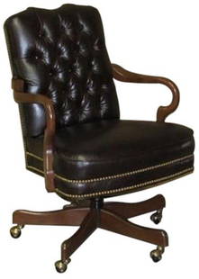 Handcrafted Ebony Leather Office Chair 43H x 26W x 29D USA: Handcrafted Ebony Leather Office Chair 43H x 26W x 29D USA Experience the elegance of this luxurious ebony leather office chair, hand-crafted in the USA. Designed in an American Classical style, this