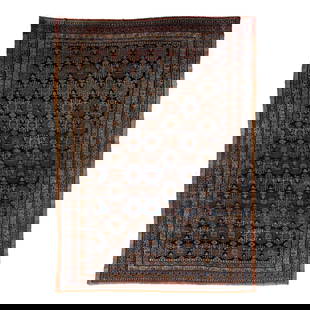 Antique Persian Hamadan Wool Rug 9'6 x 12'10 Handcrafted 1900s: Antique Persian Hamadan Wool Rug 9'6 x 12'10 Handcrafted 1900s This room-sized antique Hamadan hand-knotted wool rug features a dark blue field. It showcases a stunning allover floral pattern in the P