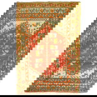 Vibrant Coral Antique Oushak Rug 20th Century Turkey 42 x 53: Vibrant Coral Antique Oushak Rug 20th Century Turkey 42 x 53 Discover the vibrant beauty of this Bright Coral Antique Anatolian Rug, hailing from Turkey and crafted in the early 20th century. This exq
