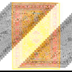 Antique Turkish Ghiordes Rug 9'10 x 13'10 Hand-Woven Wool Early 20th Century: Antique Turkish Ghiordes Rug 9'10 x 13'10 Hand-Woven Wool Early 20th Century Experience the timeless beauty of this stunning early 20th-century Turkish Ghiordes rug, featuring a vibrant sunshine yello
