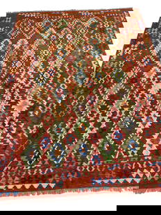 8 x 11 Afghan Multi-Color Handmade Kilim Rug Geometric Design: 8 x 11 Afghan Multi-Color Handmade Kilim Rug Geometric Design Enhance your home decor with this exquisite 8 x 11 Multi-Color Afghan Kilim Rug, showcasing traditional craftsmanship and vibrant artistry