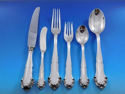 Buccellati Grande Imperiale Sterling Silver Flatware Set 48 pcs Baroque Style: Buccellati Grande Imperiale Sterling Silver Flatware Set 48 pcs Baroque Style Experience timeless elegance with the Grande Imperiale Flatware Set by Buccellati, Italy. This exquisite set of 48 pieces,
