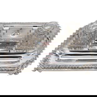 Mappin & Webb Georgian Sterling Silver Double Inkwell London 1892: Mappin & Webb Georgian Sterling Silver Double Inkwell London 1892 Presenting a remarkable English Mappin & Webb Sterling Silver Georgian Style Double Inkwell, crafted in London in 1892. This exquisite