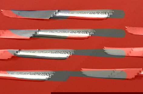 Towle Rambler Rose Sterling Silver Steak Knife Set 4pc 8 1/2": Towle Rambler Rose Sterling Silver Steak Knife Set 4pc 8 1/2" Enhance your dining experience with this exquisite 4-piece steak knife set, featuring the elegant Rambler Rose pattern by Towle. Each knif
