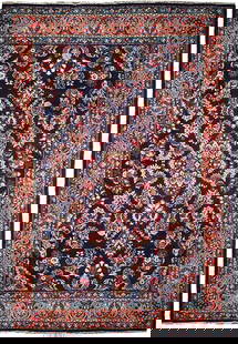 Handcrafted Persian Sarouk Rug 6'7 x 10'7 Midnight Blue: Handcrafted Persian Sarouk Rug 6'7 x 10'7 Midnight Blue Enhance your living space with this exquisite handcrafted Persian Sarouk rug, featuring traditional designs that create an inviting ambiance. Me