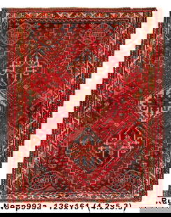 4.2 x 5.3 Persian Village Rug Handmade Wool Tribal Design: 4.2 x 5.3 Persian Village Rug Handmade Wool Tribal Design Experience the elegance of Persian craftsmanship with this stunning 4.2 x 5.3 Persian Village Rug. Handcrafted using traditional techniques, t