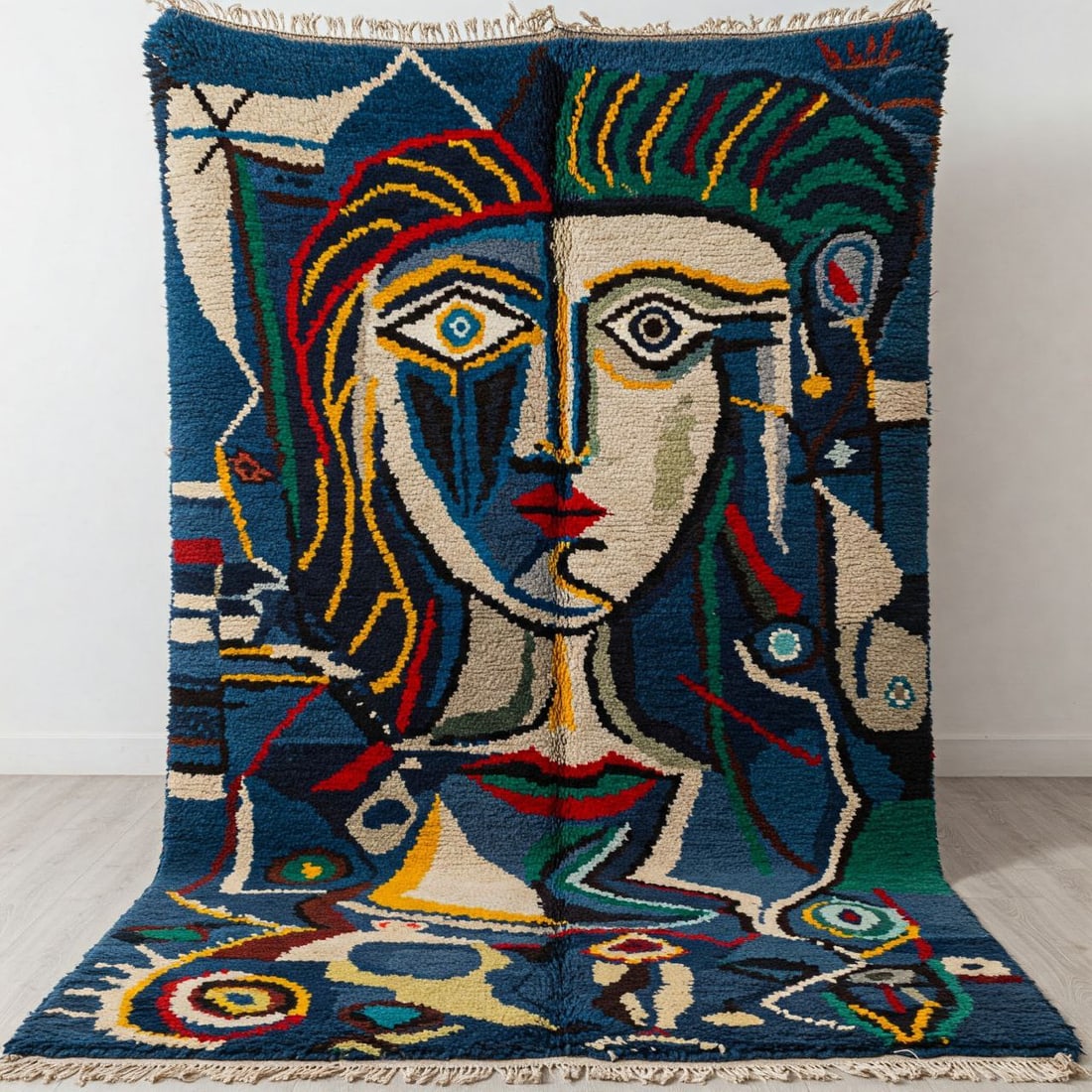 Picasso Inspired Handmade knoted Rug 98" x 197" Natural Wool: Picasso Inspired Handmade knoted Rug 98" x 197" Natural Wool PLEASE NOTE: Framed Large or heavy items do not have shipping costs included. The exact shipping cost will be added to your invoice post au
