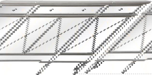 Elegant Lighting Contemporary Mirrored Credenza 36H 72W 14D Blue Brushed Steel Silver: Elegant Lighting Contemporary Mirrored Credenza 36H 72W 14D Blue Brushed Steel Silver This Contemporary Elegant Mirrored Storage Cabinet makes a stunning addition to any modern space. With its chic bl