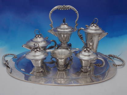 Blossom Mexican Sterling Silver 7-Piece Tea Set Elegant Serving Collection: Blossom Mexican Sterling Silver 7-Piece Tea Set Elegant Serving Collection This stunning Blossom Mexican sterling silver tea set features a beautiful floral pattern and includes a total of seven piece