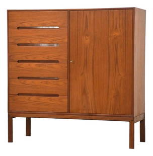 Mid-Century Modern Arne Wahl Iversen Teak Armoire Dresser: Mid-Century Modern Arne Wahl Iversen Teak Armoire Dresser This exquisite mid-century modern armoire dresser, designed by Arne Wahl Iversen for Vinde Mobelfabrik, showcases a beautiful teak finish with