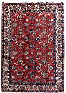 Vibrant 7.5 x 10.7 Red Persian Tabriz Khoy Handwoven Rug: Vibrant 7.5 x 10.7 Red Persian Tabriz Khoy Handwoven Rug The 7.5 x 10.7 Red Persian Tabriz Khoy Rug is an exquisite representation of traditional Persian craftsmanship. This stunning area rug features