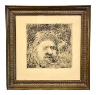 1967 Joel Iskowity Etching "Homage to Rembrandt" 18.25x18.25 Black Art: 1967 Joel Iskowity Etching "Homage to Rembrandt" 18.25x18.25 Black Art Experience the artistry of Joel Iskowity with this remarkable 1967 portrait etching titled "Homage to Rembrandt." Known for his c