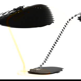 Mid Century Black Enamel Brass Table Lamp by Gerald Thurston for Lightolier: Mid Century Black Enamel Brass Table Lamp by Gerald Thurston for Lightolier A mid century modern black enamel and brass table lamp designed by Gerald Thurston for Lightolier. Professionally restored.