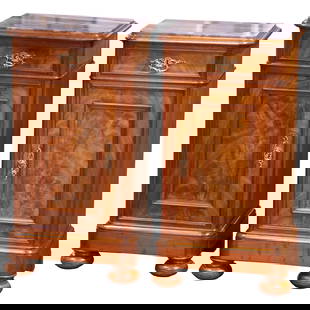 Elegant Pair of 19th Century Italian Louis Philippe Nightstands with Gray Marble Tops: Elegant Pair of 19th Century Italian Louis Philippe Nightstands with Gray Marble Tops Enhance your bedroom decor with this elegant pair of mid-19th century Italian Louis Philippe nightstands, crafted