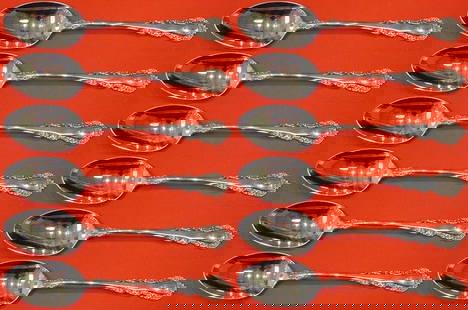 Reed & Barton Georgian Rose Sterling Silver Teaspoon Set 12 pcs 6 inch: Reed & Barton Georgian Rose Sterling Silver Teaspoon Set 12 pcs 6 inch Indulge in the elegance of the Georgian Rose Sterling Silver Teaspoon Set by Reed & Barton. This exquisite 12-piece set features