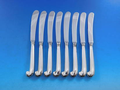 Stieff Queen Anne Williamsburg Sterling Silver Butter Spreader Set of 8: Stieff Queen Anne Williamsburg Sterling Silver Butter Spreader Set of 8 This exquisite set of eight butter spreaders showcases the elegant Queen Anne Williamsburg pattern by Stieff. Each spreader feat