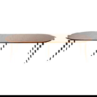 Harvey Probber Mid Century Mahogany Dining Table 109.5" Extendable: Harvey Probber Mid Century Mahogany Dining Table 109.5" Extendable A mid century modern mahogany dining table designed by Harvey Probber with three 15.875" leaves and one 14.375" leaf which fully exte